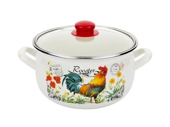 HRNEC SMALTOVANÝ S POKLIČKOU 20CM 4,2L KOHOUTEK