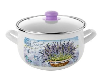 * HRNEC SMALTOVANÝ PYZA S POKLIČKOU 22CM 5,3L LEVANDULE