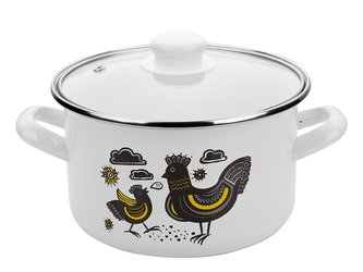 HRNEC SMALTOVANÝ S POKLIČKOU 18CM, 2,6L KURKA-CHMURKA