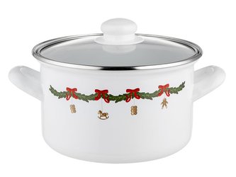 HRNEC SMALTOVANÝ  S POKLIČKOU 22CM 5,3L SANTA LOVE