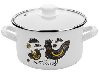 HRNEC SMALTOVANÝ S POKLIČKOU 22CM, 4,7L KURKA-CHMURKA