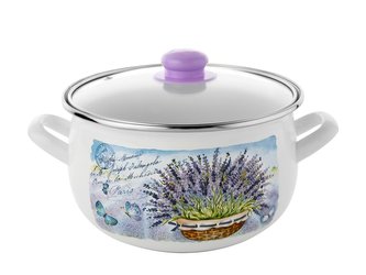 * HRNEC SMALTOVANÝ PYZA S POKLIČKOU 20CM 4,2L LEVANDULE