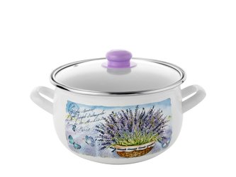 * HRNEC SMALTOVANÝ PYZA S POKLIČKOU 16CM 2,2L LEVANDULE