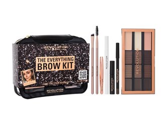 Makeup Revolution London The Everything Brow Kit paletka na obočí Eyebrow Palette 13,8 g + pomáda na obočí Soap Styler Stick 0,12 g + tužka na obočí Brow Defining Pencil 1,15 g + gel na obočí Clear Brow Gel 3,5 ml + pinzeta + kosmetický štětec 2 ks + kosm