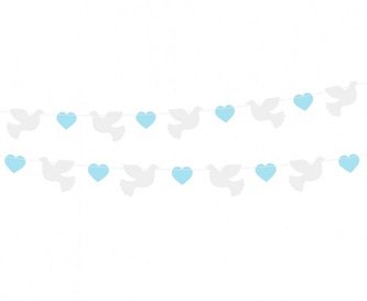 Girlanda papierowa Gołąbki niebieskie serduszka