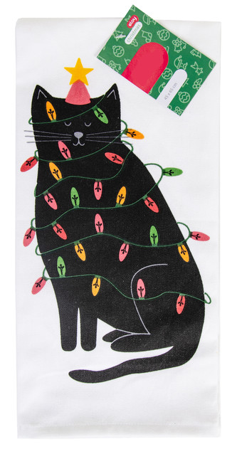 Utěrka JINGLE BELLS christmas cat 100% bavlna, 45x65 cm Essex