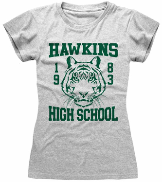 Dámské tričko Netflix|Stranger Things: Hawkins High School (L) šedá bavlna Dámské tričko Netflix|Stranger Things: Hawkins High School (L) šedá bavlna