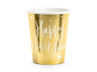 Papírové kelímky Happy New Year zlaté metalické