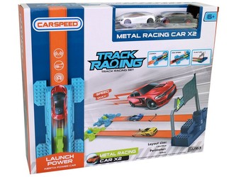 Autodráha, 2 kovová auta, 126 x 24 cm