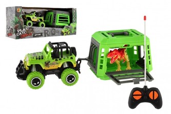 Auto RC s vlekem s dinosaurem plast 28cm na baterie 27mHz se světlem, zvukem v krabici 35x14x11cm Auto RC s vlekem s dinosaurem plast 28cm na baterie 27mHz se světlem, zvukem v krabici 35x14x11cm