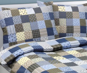 Povlečení flanelové - modrý patchwork - 140x200, 70x90 cm