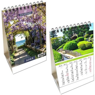 Kalendarz biurkowy 2023 pion mały Ogrody