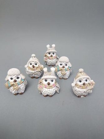 Sova poly v čepici šedobílá mini