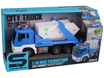 Auto s kontejnerem, na setrvačník, se světlem a zvukem, na baterie, 24,5 x 9 x 12 cm