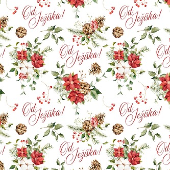 Vánoční balicí papír - Od Ježíška (vánoční květy)