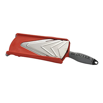 Kuchyňské potřeby de Buyer, 2011.41 KOBRA V AXIS, kráječ, nerezová ocel, čepel profesionální kvality, systém Click Express, nastavení tloušťky, úhel řezu 19,3°, deska z nerezové oceli, protiskluzová rukojeť