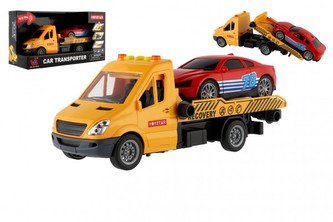 Auto odtahovka s autem plast 30cm na setrvačník na baterie se zvukem se světlem v krab. 33x18x13cm