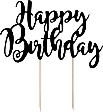Dekorace na dort nápis Happy Birthday 22 cm - Černý
