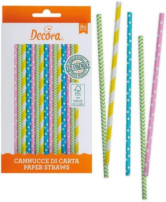 Papírová brčka 80ks pastelová mix - Decora