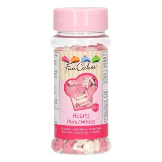 Cukrová srdíčka bílo růžová 60g - FunCakes