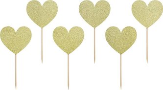 PartyDeco zapichovací dekorace na muffiny Zlatá srdíčka