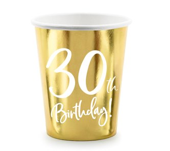 Papírové kelímky zlaté narozeninové 30 let - 220ml 6ks - PartyDeco Papírové kelímky zlaté narozeninové 30 let - 220ml 6ks - PartyDeco