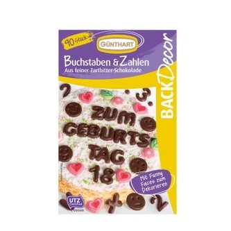 Abeceda, číslice, znaky, smajlíci z čokolády 90ks - Gunthart