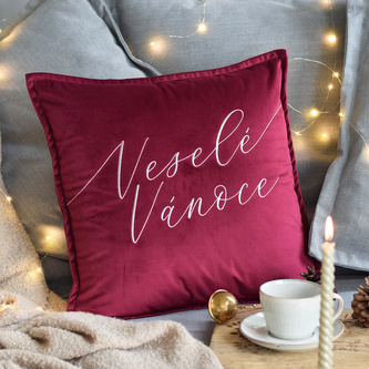Vyšívaný sametový polštář - Veselé Vánoce bez výplně výplň