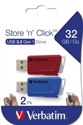 USB flash disk "Store n Click", červená, modrá, 2ks x 32GB, USB 3.2, 80/25MB/sec, VERBATIM 49308