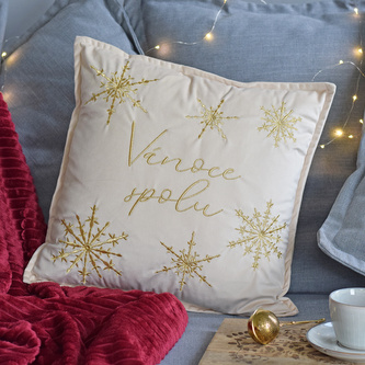 Vyšívaný sametový polštář - Vánoce spolu bez výplně výplň