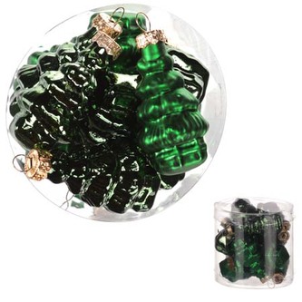 Ozdoby skleněné-tvar stromu, barva: zelená, pr. 5cm, cena za 1 balení (11 ks)