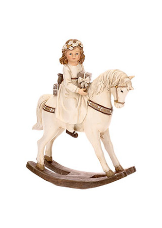Holčička na houpacím koni, polyresinová dekorace.