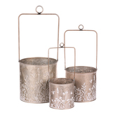 Obal na květiny kovový - závěsný, sada 3ks. Barva světle  meďěná.