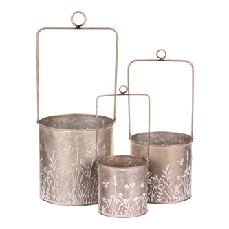Obal na květiny kovový - závěsný, sada 3ks. Barva světle  meďěná.