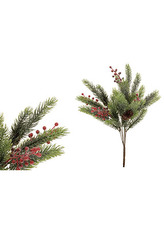 Větvička s jehličím a bobulemi, ojíněná. Květina umělá plastová.
