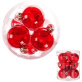 Ozdoby skleněné, barva červená-průhledné, pr.7 cm, cena za 1 balení (9 ks)