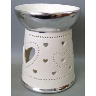 Aroma lampa, porcelánová. Stříbrno-bílá barva.