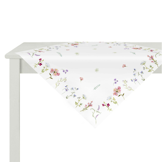 Ubrus s motivem lučních květů, barva bílá, 80x80 cm,100 % polyester.