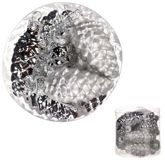 Ozdoby skleněné-tvar šišky, stříbrné, pr. 5,5 cm,cena za 1 balení (13 ks)