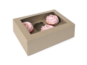 Papírová krabička Kraft papír s OKNEM, 6 cupcake - House of Marie