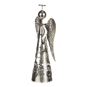 Anděl kovový, s LED svíčkou, barva světle zlatá.