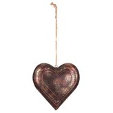 Srdce kovové, barva hnědá. Kovová dekorace na pověšení.