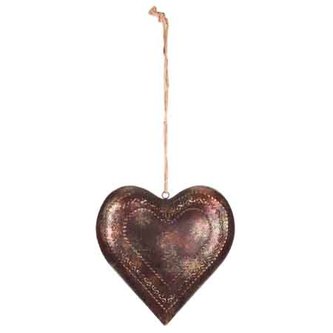 Srdce kovové, barva hnědá. Kovová dekorace na pověšení.