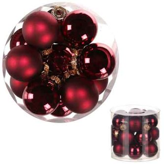 Ozdoby skleněné, barva tm.červená, pr.3cm, cena za 1 balení(18ks)
