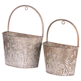 Obal na květiny kovový - závěsný, sada 2ks. Barva světle  meďěná.