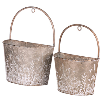 Obal na květiny kovový - závěsný, sada 2ks. Barva světle  meďěná.