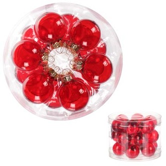 Ozdoby skleněné, barva červená-průhledné, pr.4 cm, cena za 1 balení (18 ks)