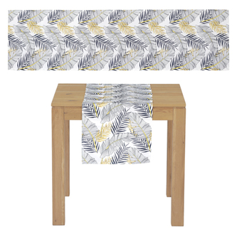 Běhoun s motivem listů, barva bílá, 40x150 cm,100 % polyester.