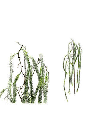 Větev převislá, ojíněná.  Květina umělá plastová.