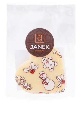 Čokoládovna Janek Bílé čokoládové srdíčko s vánočním potiskem 14 g